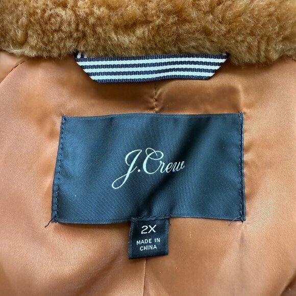 J. Crew Faux Fur Full Zip Bomber Jacket Womens 2X Cognac Preppy Designer Outdoor - Picture 13 of 15